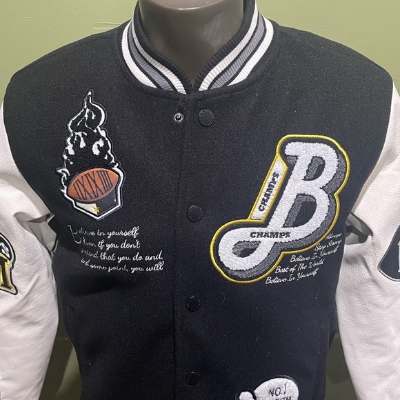 Bleecker&Mercer jacket varsity bomber black/white snap button - Picture 5 of 5